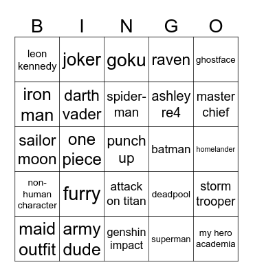 Cosplays we will see at Animanga Bingo Card