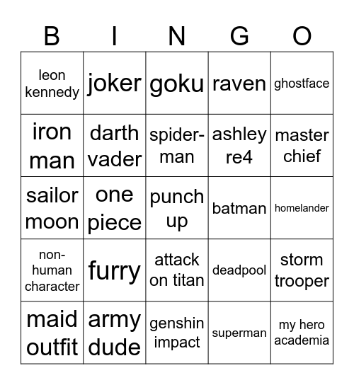 Cosplays we will see at Animanga Bingo Card