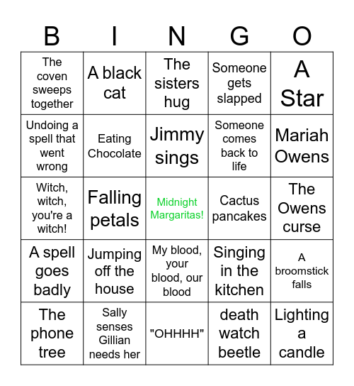 Practical Magic Watch Party Bingo Card