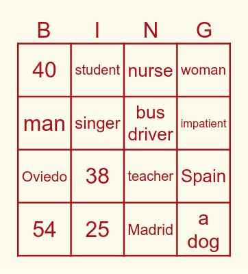Personal information bingo Card