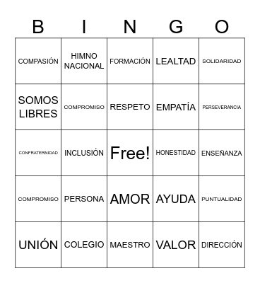 IDENTIDAD INSTITUCIONAL Bingo Card