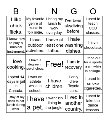 SCADD Norwich Outpatient Bingo Card