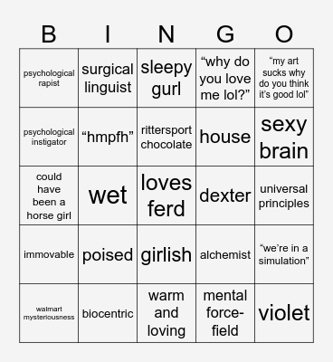 v’s bingo board Bingo Card