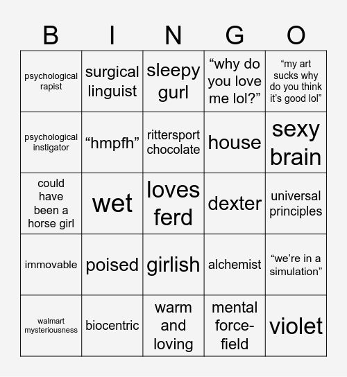 v’s bingo board Bingo Card
