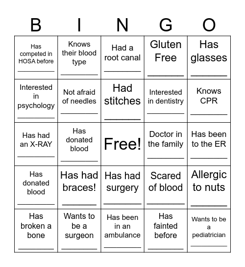 HOSA HUMAN BINGO!! Bingo Card