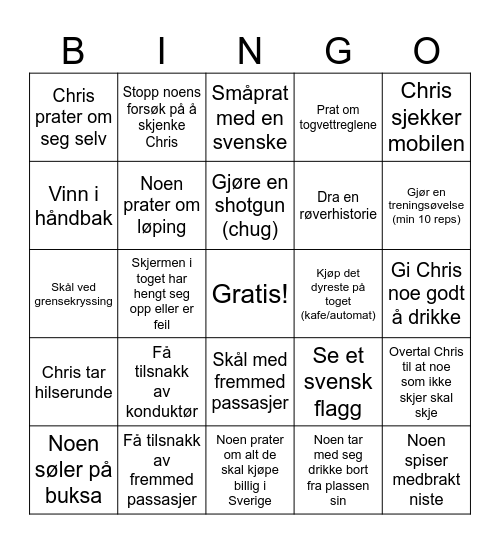 Tog-Bingo Card