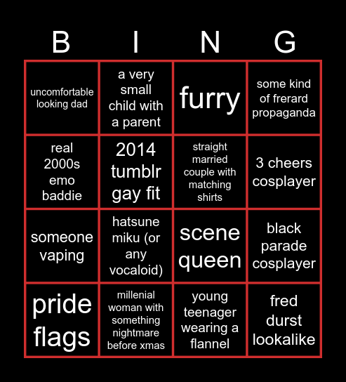 MCR CONCERT BINGOOO Bingo Card