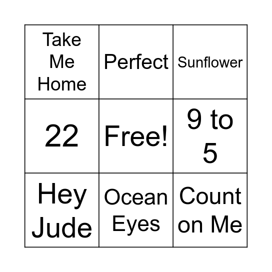 Music Bingo Card