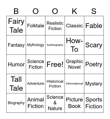 Book Genre BINGO Card