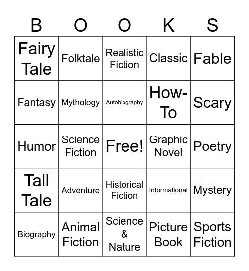 Book Genre BINGO Card