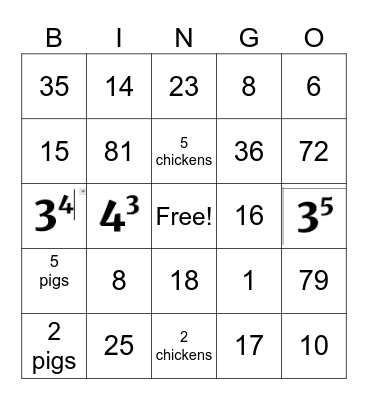 Math Minute 8.1 Bingo Card