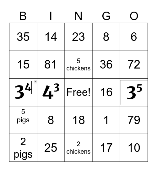 Math Minute 8.1 Bingo Card