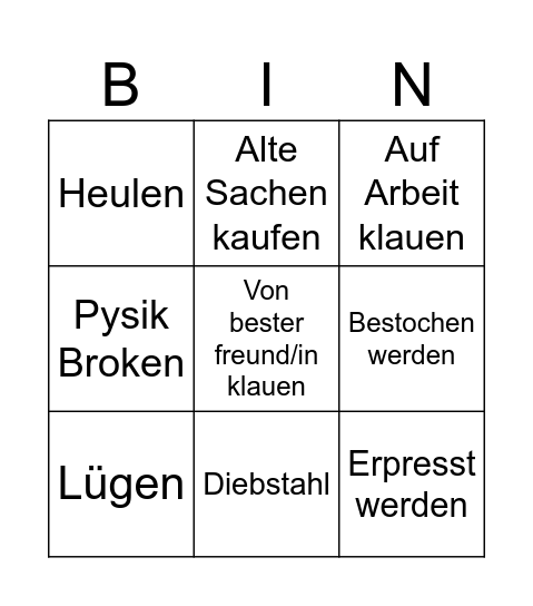 hilf mir Bingo Card