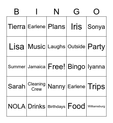 Dinner With the Girls Bingo Card
