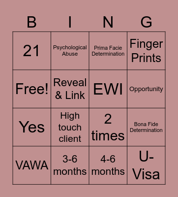 DTX Bingo Card