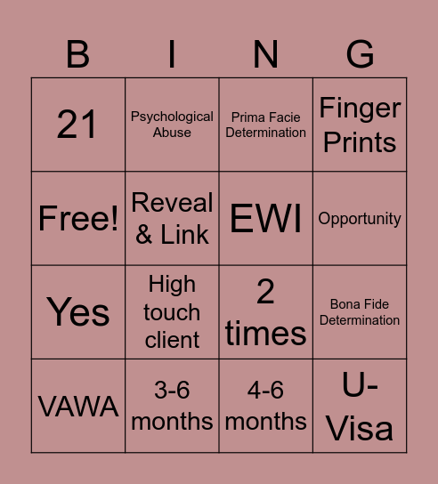 DTX Bingo Card