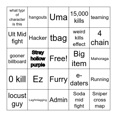 JJS bingo Card