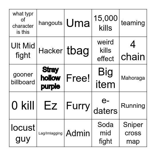 JJS bingo Card