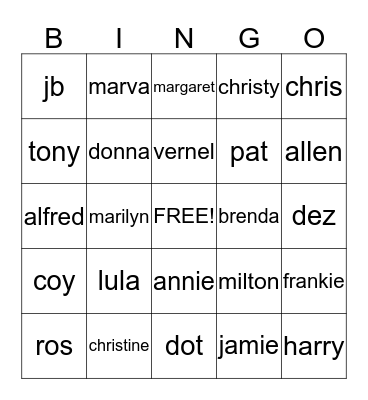 Mann's Familyn Reunion Bingo Card