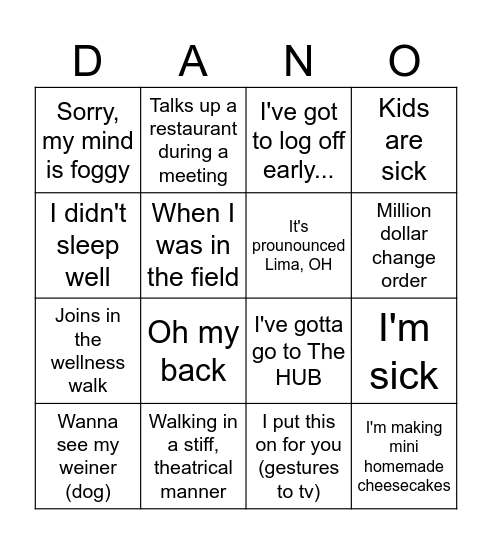 Dan-O Bingo Card