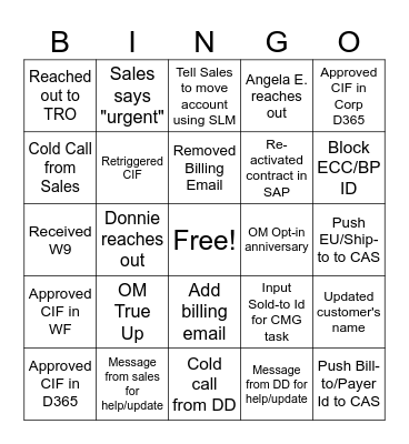CMG Bingo Card