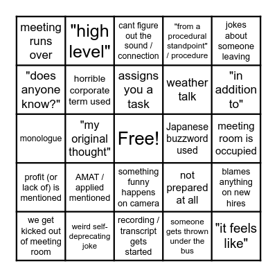 Meeting Bingo Card