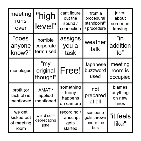 Meeting Bingo Card