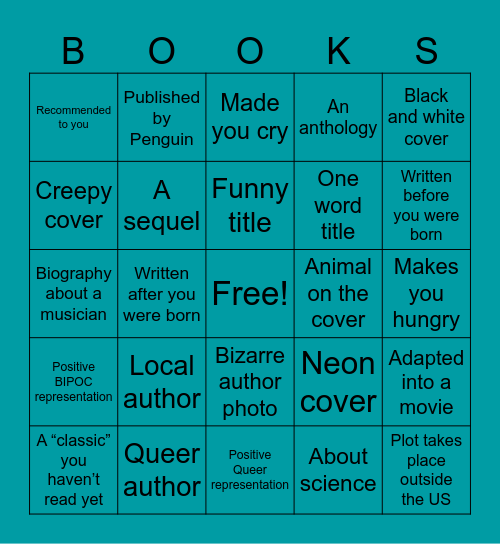 Writing in Color Bookstore Bingo Card