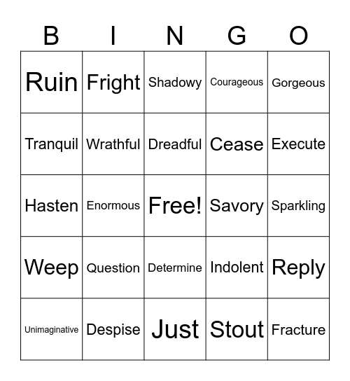 Synonym Bingo Card