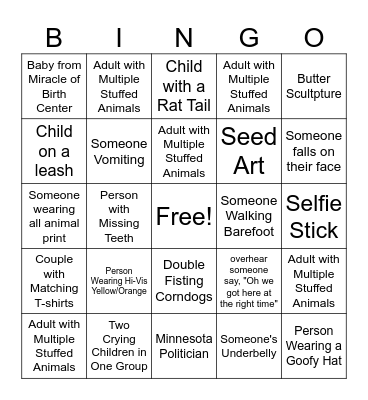Minnesota State Fair Bingo Card