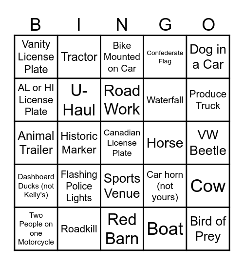 SHANANDOAH ROAD TRIP Bingo Card