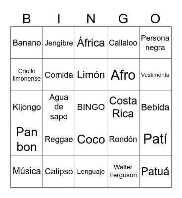 Cultura Afrodescendiente Bingo Card