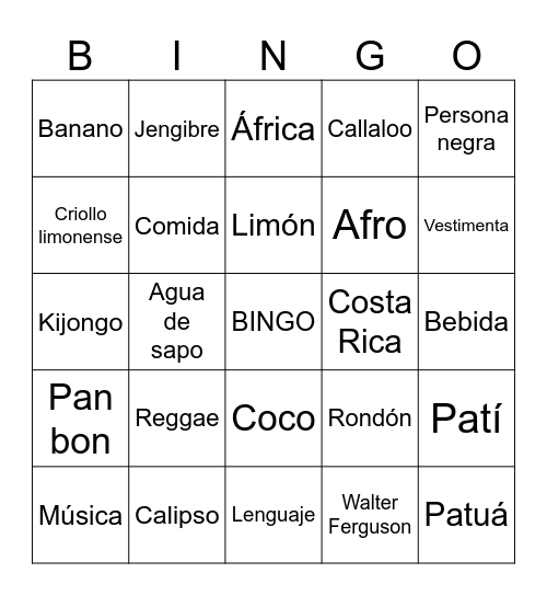 Cultura Afrodescendiente Bingo Card