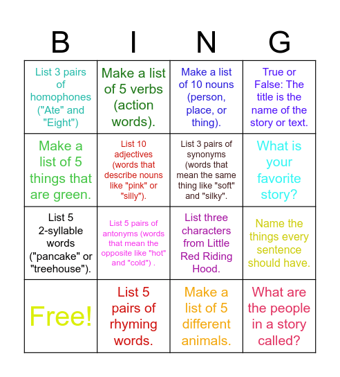 Independent Bingo - Reading Bingo Card
