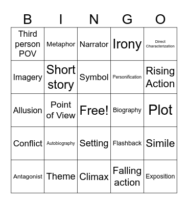 Literary Devices Bingo Card