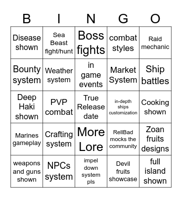 Rell seas movie 3 Bingo Card