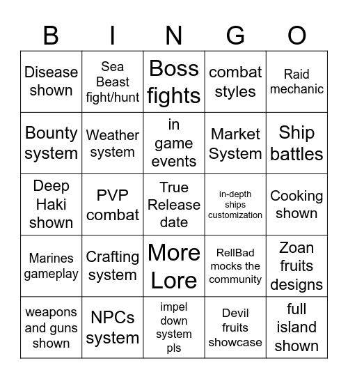 Rell seas movie 3 Bingo Card