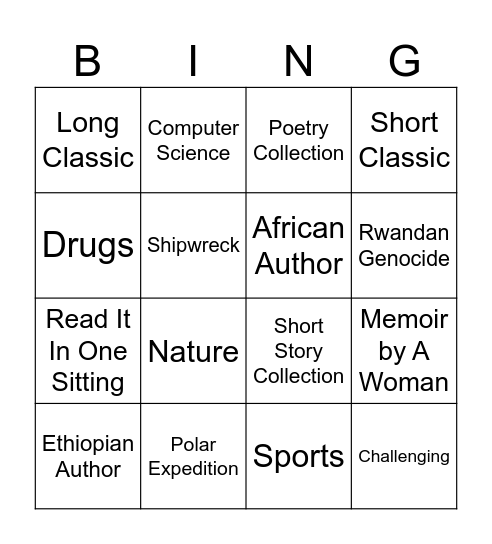 Book Bingo Card