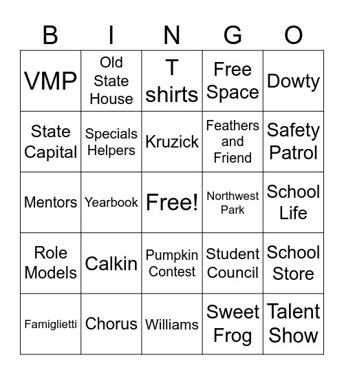 Fifth Grade Bingo Card