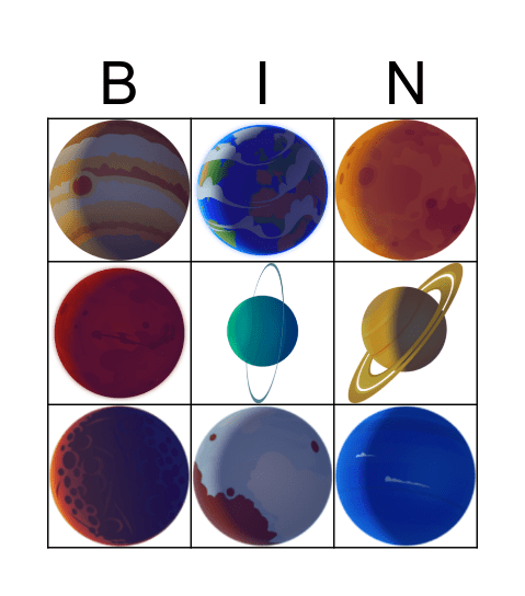 Planets and dwarf planets Bingo Card