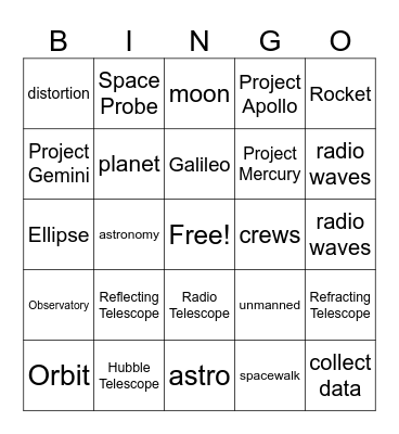 Gammon Astronomy Bingo Card