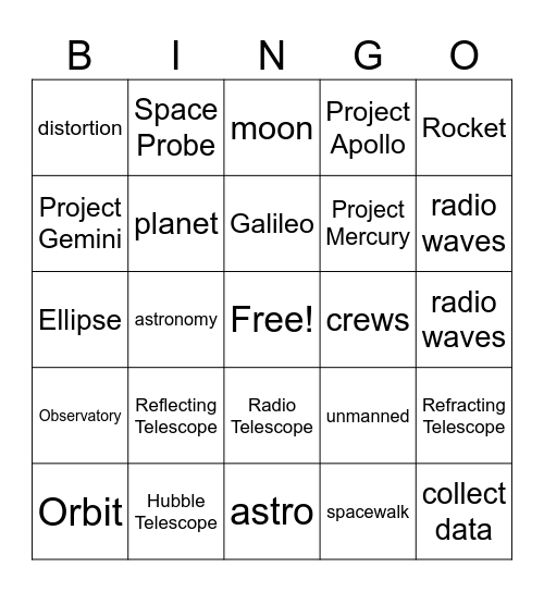 Gammon Astronomy Bingo Card