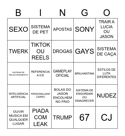 GTA 6 BINGO Card