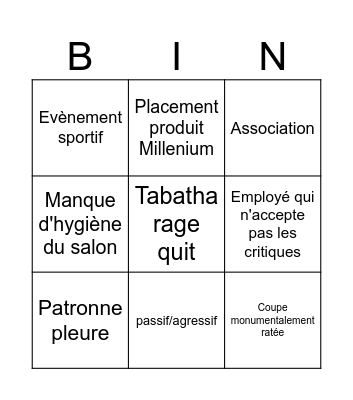 Tabatha Bingo Card