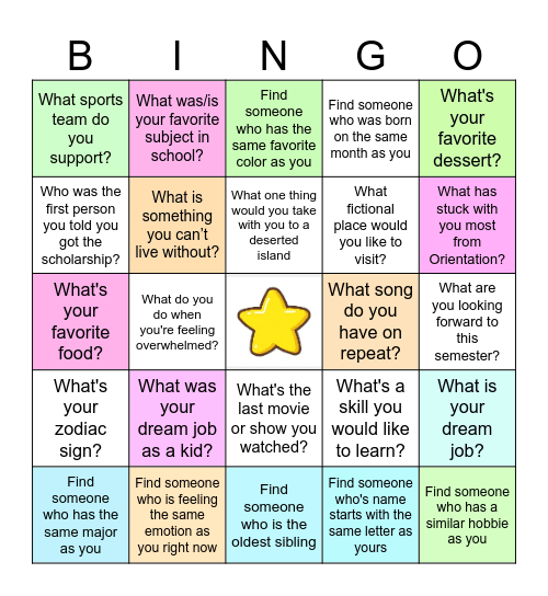 Get to Know You Bingo Card