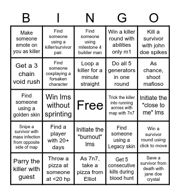 FORSAKEN Bingo Card
