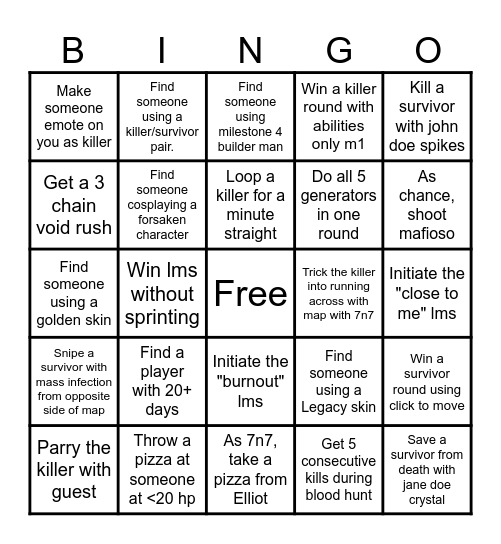 FORSAKEN Bingo Card