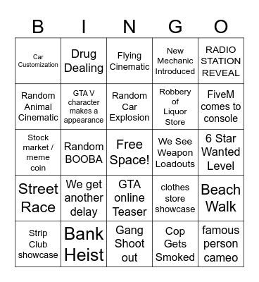 GTA 6 Bingo Card