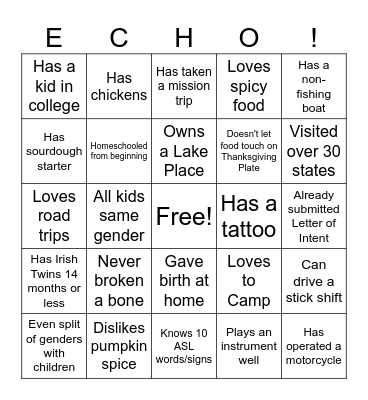 ECHO Bingo Card