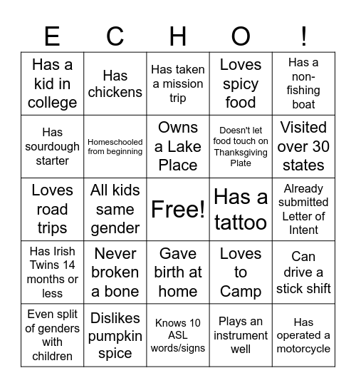 ECHO Bingo Card